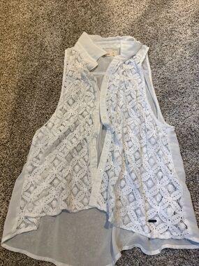 White Lace-Front Sleeveless Blouse